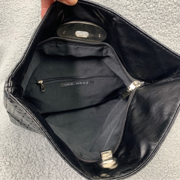 Nine West Perforated Faux Leather Fold Over Clutch w/Turn Lock Closure 12.5”x8” - Picture 7 of 8